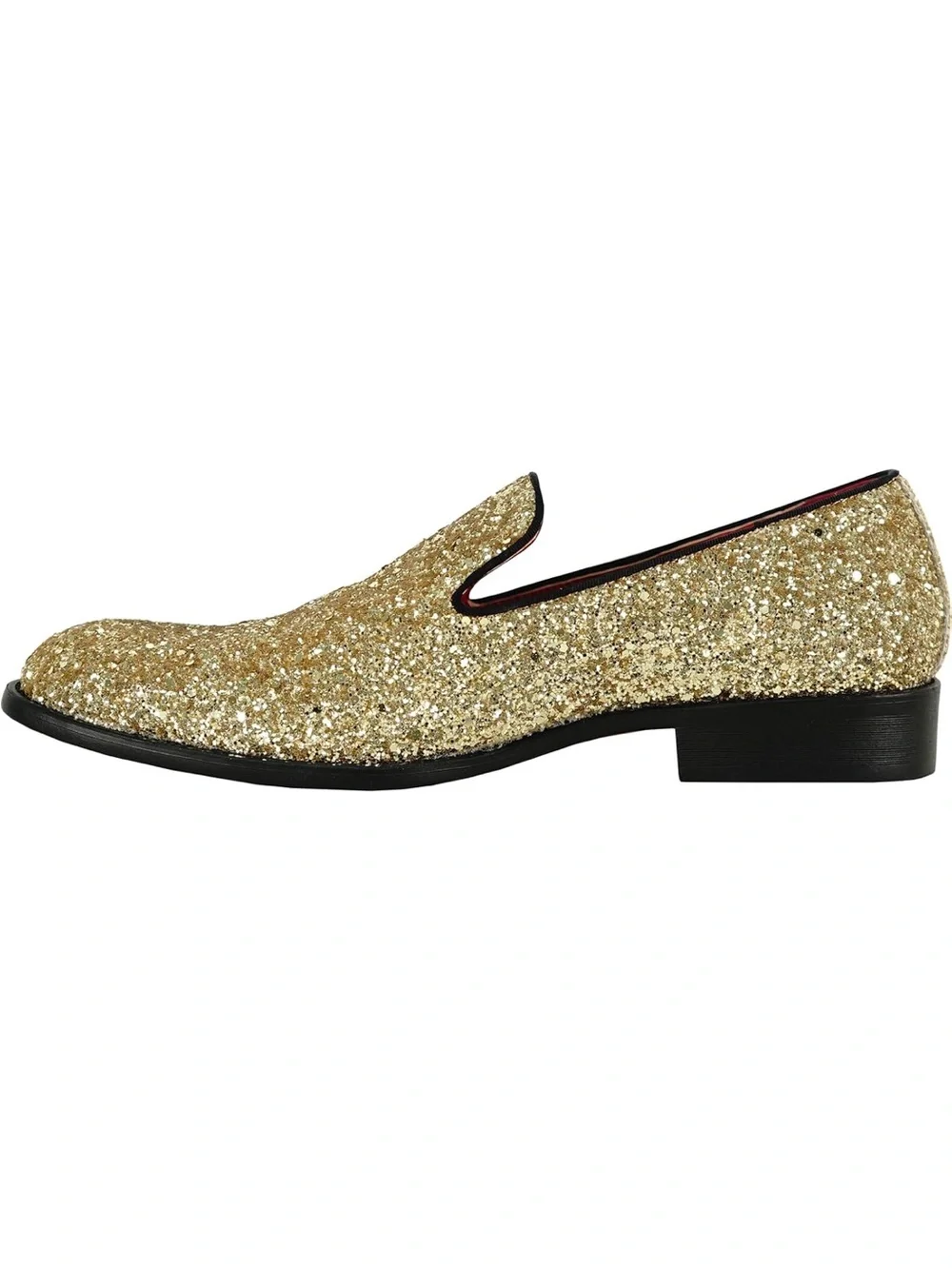 Men's Gold Glitter Slip-On Loafers with Red Lining